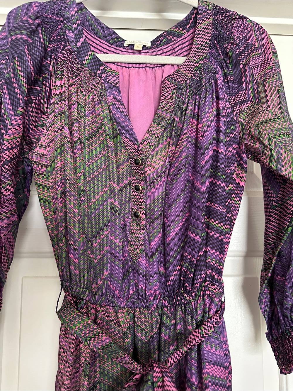 Shoshanna Purple Multi-Print Long Sleeve Tie-Waist Dress - Picture 3 of 6